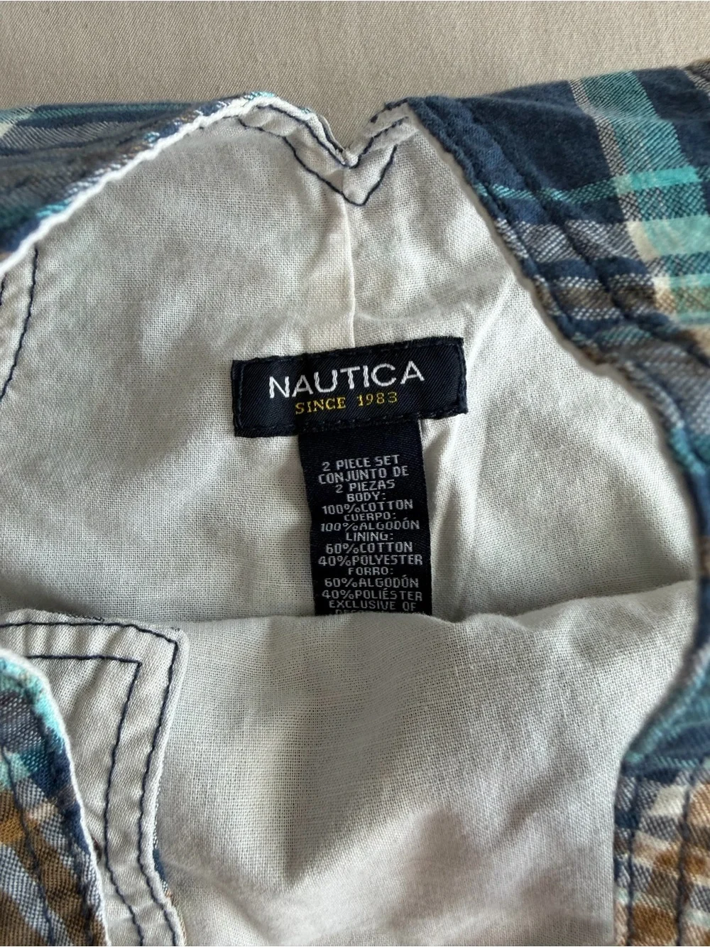 Nautica Blue Plaid Shorts Overalls with Pockets (24M)